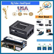 Metal Case for Raspberry Pi 5 with N04 PCIe M.2 NVMe SSD Adapter Black
