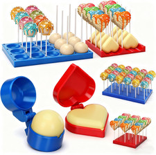 2 Pack round and Heart Cake Pop Mold Press Set with Display Stand-Capable Tray,