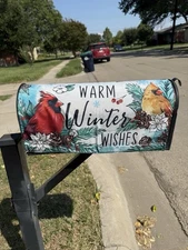 Warm Winter Wishes Cardinals Mailbox Covers Magnetic Standard Size 20x18"