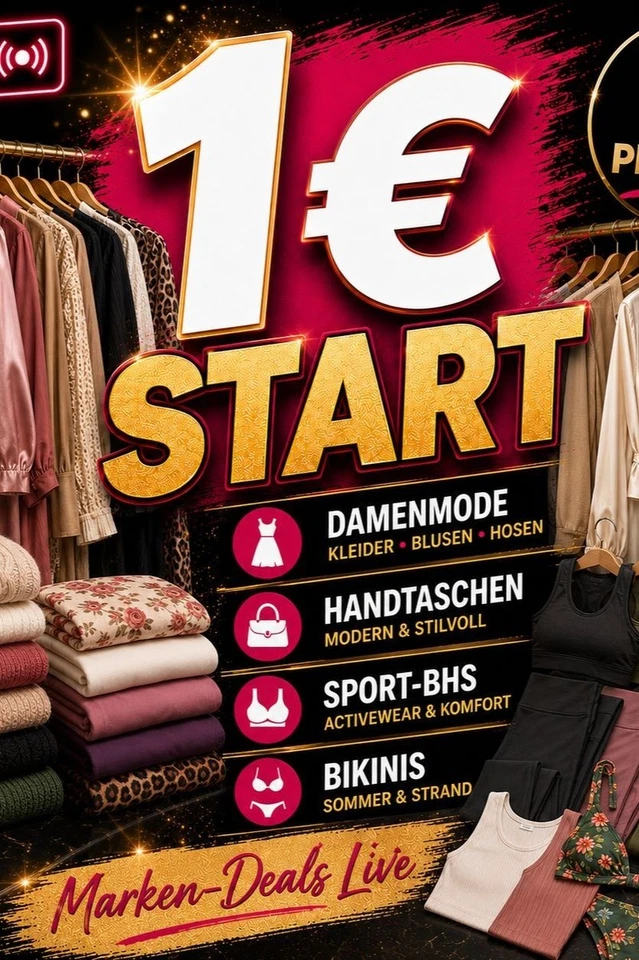 Damenmode, Handtaschen, Unterwäsche & Bikinis – Live-Deals ab 1 €