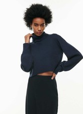 ARITZIA Wilfred Rebecca Sweater Turtleneck 100 Merino Wool Cropped Blue Medium