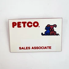 Vintage 90s Petco Employee Name Badge Tag Store ID Red Blue Dog Pin Pets