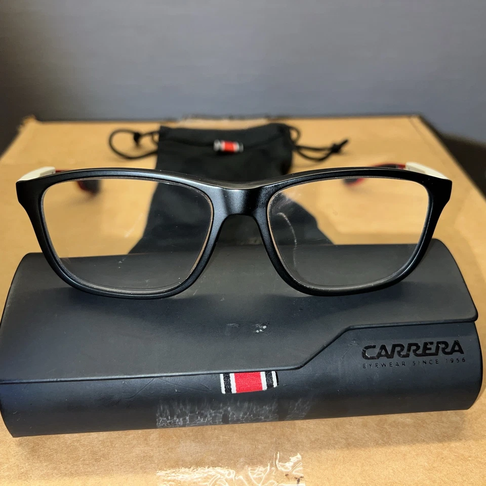 CARRERA Fibra de Carbono Borde Completo Negro Rojo Blanco Acento Anteojos Tornillo Titanio Foto 3 de 4