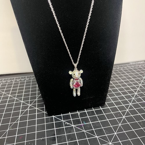 Swarovski Silver Tone Articulated Princess Teddy Bear Necklace J. NINA crystals  - Picture 2 of 4