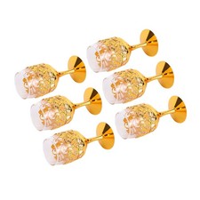 °6Pcs Metal Wine Glass Rounded Mouth Drop Resistant Stemmed Embossed Wine Glass