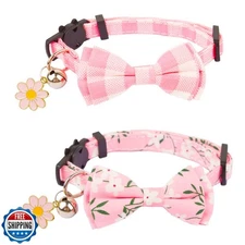 PTDECOR Pink Cat Collar Breakaway with Cute Bow Tie Bell Charm, P