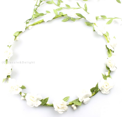 FLOWER HEAD GARLAND CROWN FLORAL HAIR GARLAND FESTIVAL WEDDING HOLIDAY PROM HAIR - Picture 3 of 63