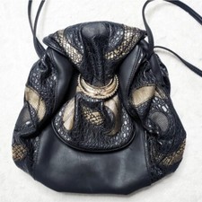 Vintage 80's Metallic Patchwork Black Gold Faux Leather Crossbody Shoulder Bag