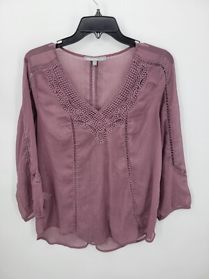 Daniel Rainn Top Womens Large Pink Crochet Insert Romantic Cottagecore Blouse