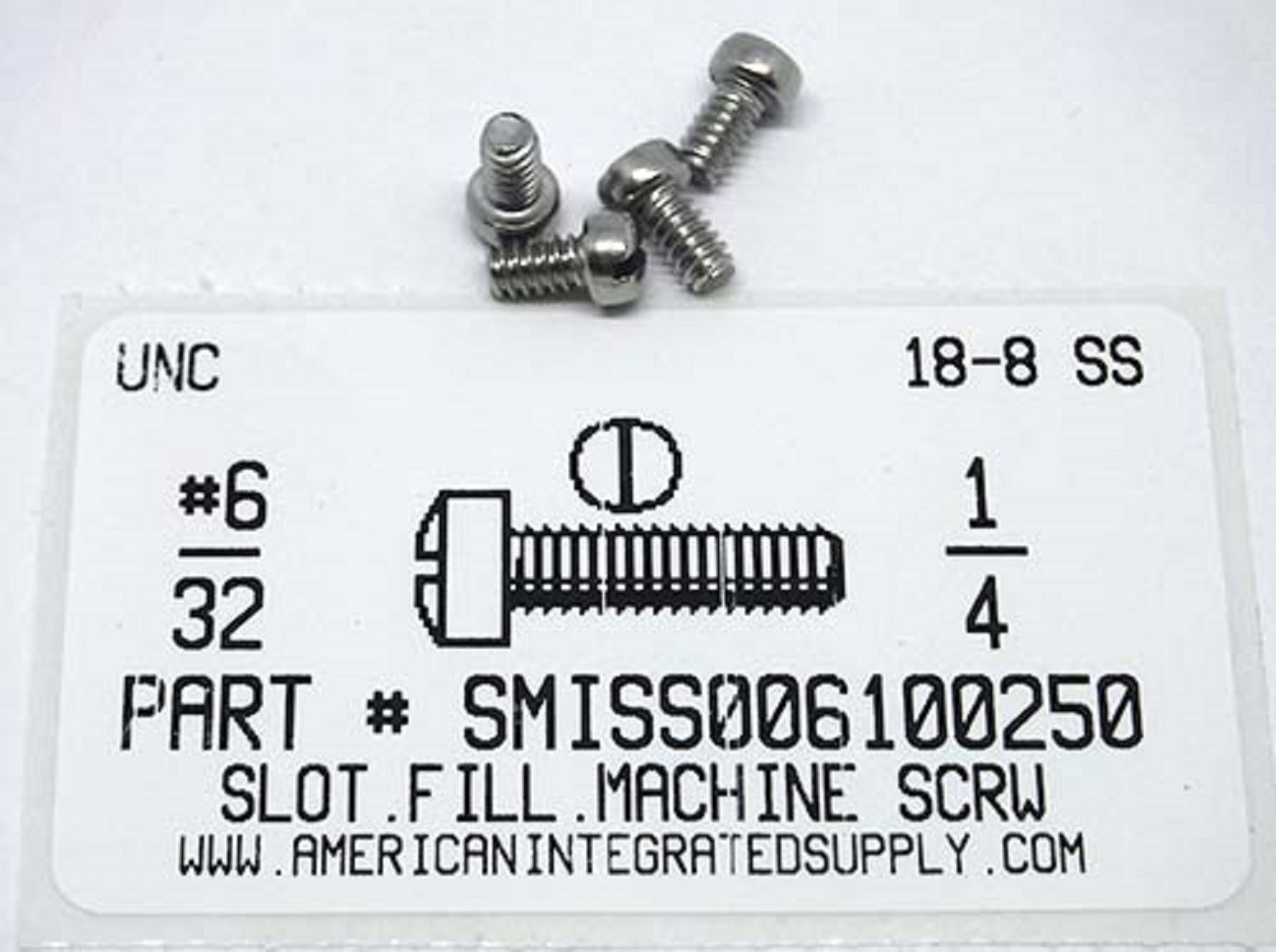 #6-32x1/4 Pan Head Slotted Machine Screws – 18-8 Stainless Steel (50 Pack)