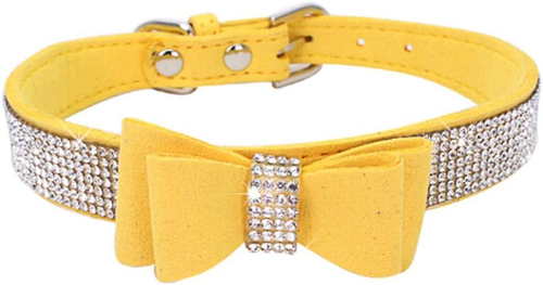 10"-24" Length Cute Pet Dog Velvet Bow Tie Collar Puppy Cat Full Crystal Rhinest