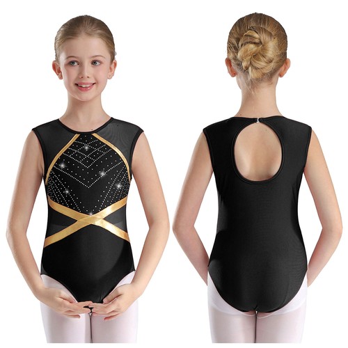 UK Girls Sparkle Leotards Sleeveless Gymnastics Dance Unitard Tumbling Shorts - Picture 16 of 76