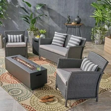 Mason Outdoor 4 Seater Wicker Chat Set with Fire Pit