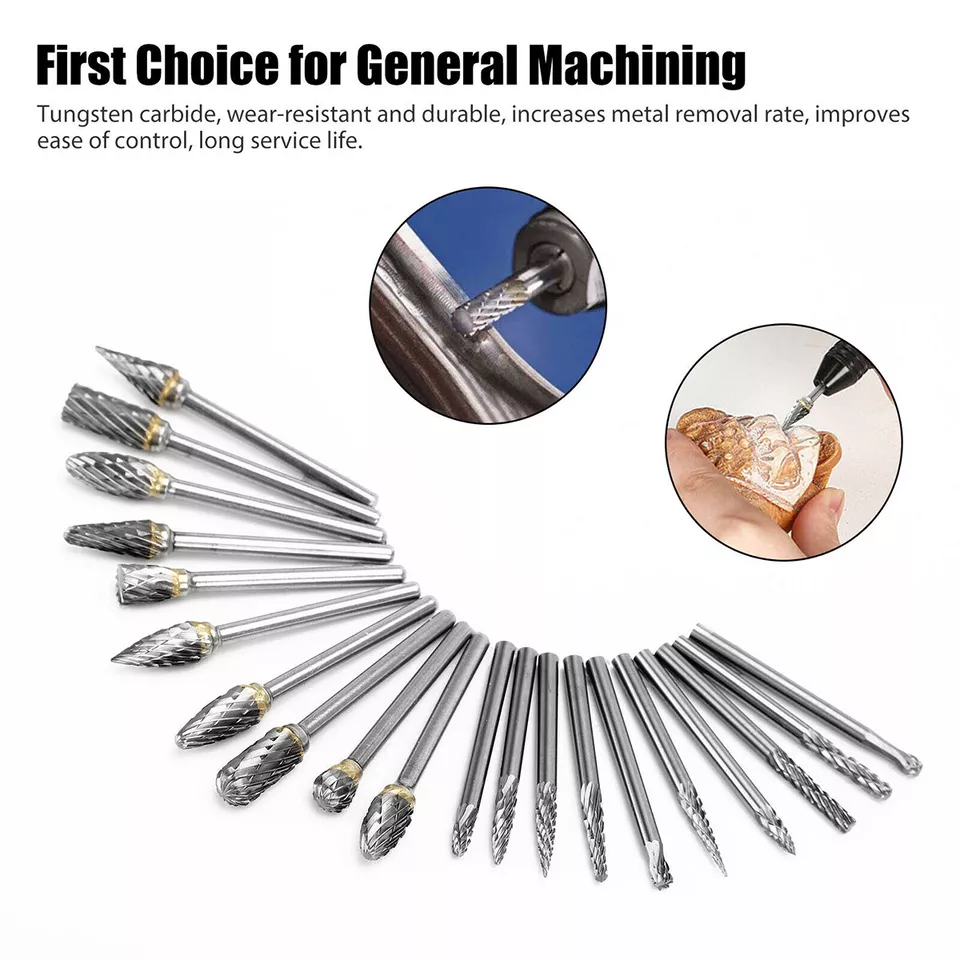 20Pcs 1/8" Tungsten Carbide Rotary Drill Bits Burr Die Grinder Shank Carving Set - Image 2 of 4