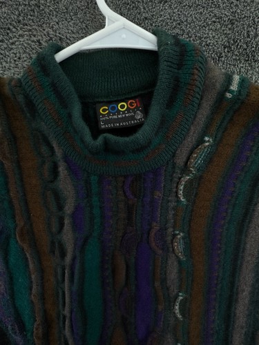 COOGI Pure New Wool Sweater Green Purple Pullover Knit Soft Large Australia Men - Picture 8 of 18