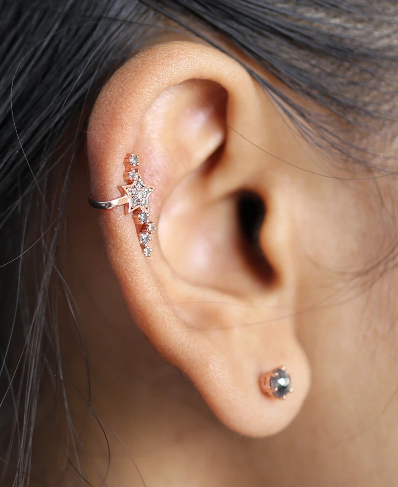 Brazalete redondo negro gris diamante oreja oro amarillo blanco rosa 14K KD1078 Foto 4 de 4