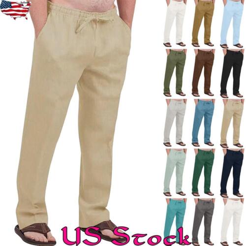 Mens Elastic Waist Summer Solid Pants Yoga Sports Casual Loose Harem Trousers