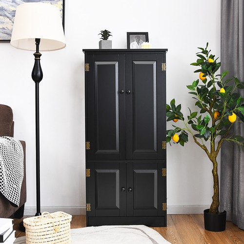 Accent Floor Storage Cabinet W/ Adjustable Shelves Antique 2-Door Black - Picture 4 of 11