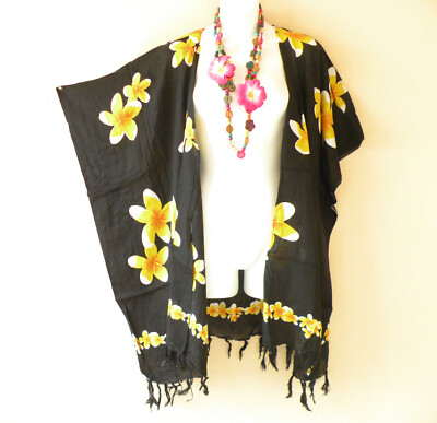 CG28 Hibiscus Women Rayon Batik Plus Cover Up Open Duster Cardigan - up to 5X