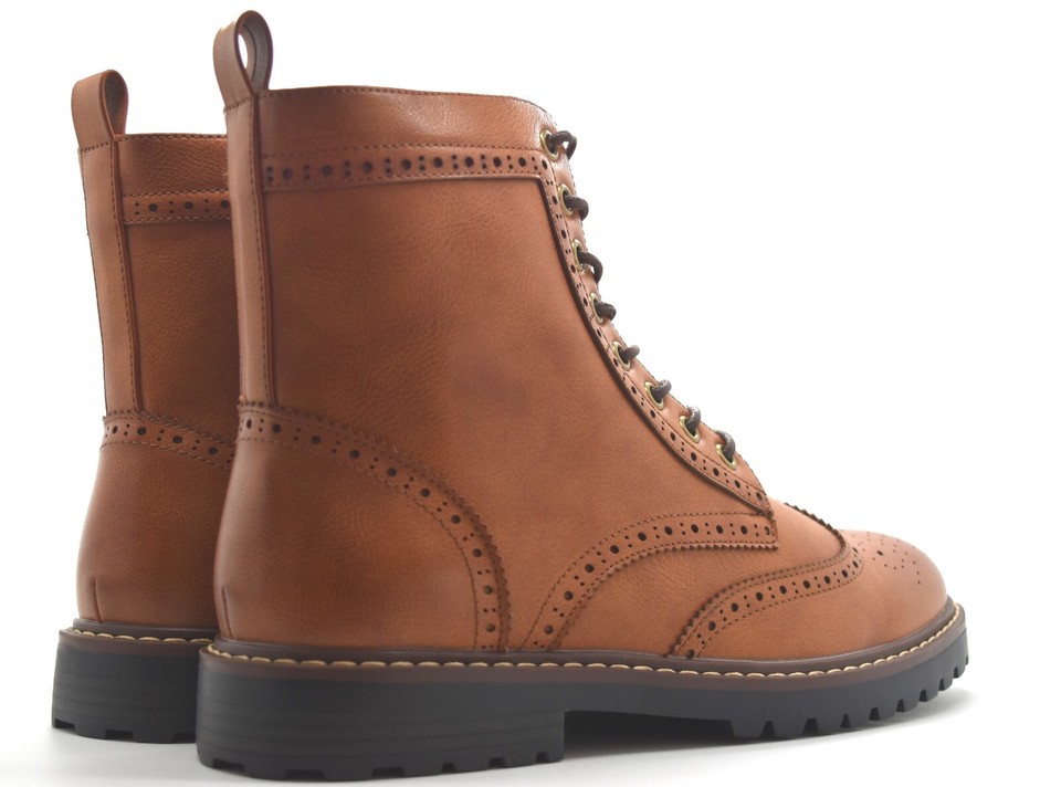 Mens Combat Rider Work Boots Biker Army Military Brogue Ankle Formal ...