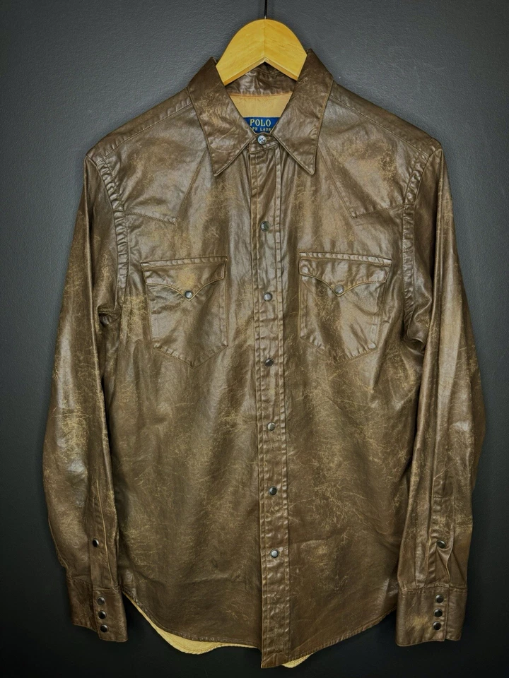 $298 Polo Ralph Lauren Pequeño Marrón Cera Imitación Cuero Camisa Occidental RRL De Colección Rodeo Foto 4 de 4