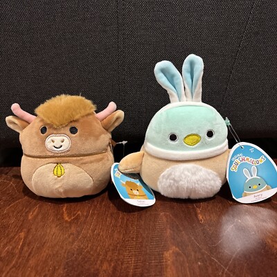 Squishmallows Easter 2022 5  Calton the Highland Cow & Avery The Mallard Duck