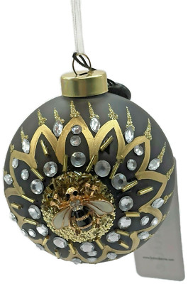 Queen Bee Orb Black Gold Glittered Spring Christmas Tree Ornament Kat And Annie