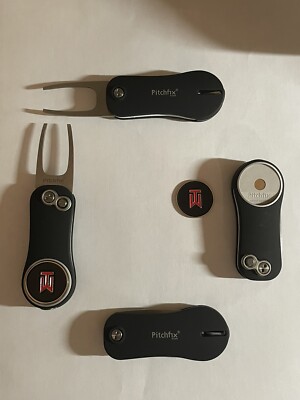 (1) Pitchfix Golf Switchblade Divot Tool Hybrid 2.0 W/Tiger Woods 1'' Golf Marker