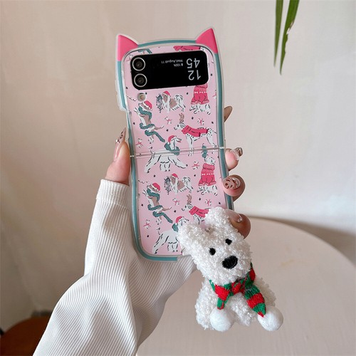 Cartoon Christmas Puppy For Samsung Galaxy Z Flip 6 5 4 3 Phone Case +Pendant - Picture 16 of 16