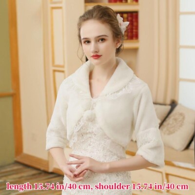 Women Faux Fur Bolero Shrug Cropped Jacket Wrap Shawl Wedding Dress Cape 