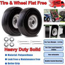10" 4.10/3.50-4 Tire & Wheel Flat Free Solid PU for Dolly/Dump Cart/Wheelbarrow