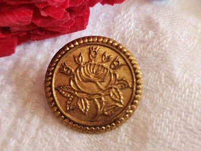 Bouton ancien en métal doré motif rose fleur collection 2 cm ref 5141 - Photo 1/4