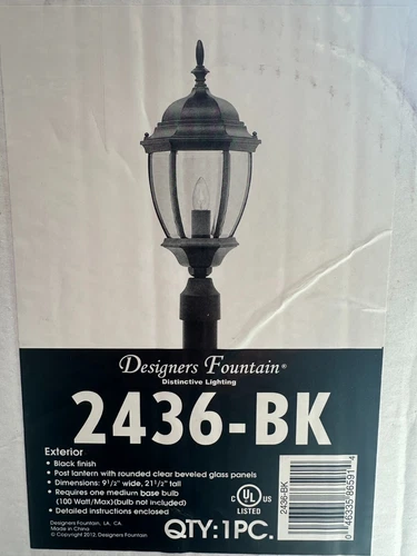 Designers Fountain 2436-BK Tiverton 1 Light 22 inch Black Outdoor Post Lantern - Picture 1 of 3
