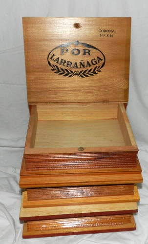3 Por Larranaga Solid Wood Vintage Empty Hinged Handsome BOOK SHELF Cigar Boxes - Picture 10 of 10