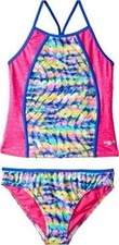 Speedo Rhythmic Tie Dye Tankini Two Piece Girls Swimsuit, Multi, SZ 14