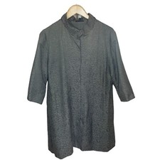 Eileen Fisher Womens Button Blazer Kimono Long Coat Gray Textured Print Sz Large