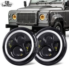 PAIR LED Headlights BLACK CRYSTAL 7" lights Headlamps for Land Rover Defender