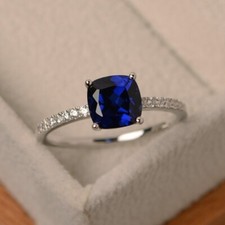 Unique Valentine Day Gift Ring 2.1CT Simulated Sapphire Shiny Ring Silver Plated