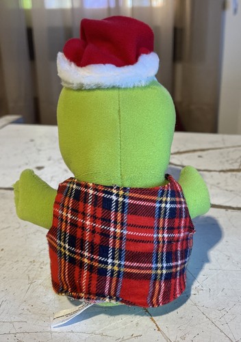 Vtg Baby Kermit the Frog Plush Red Plaid Vest Sesame Street Santa Hat 1987 8inch - Picture 3 of 5