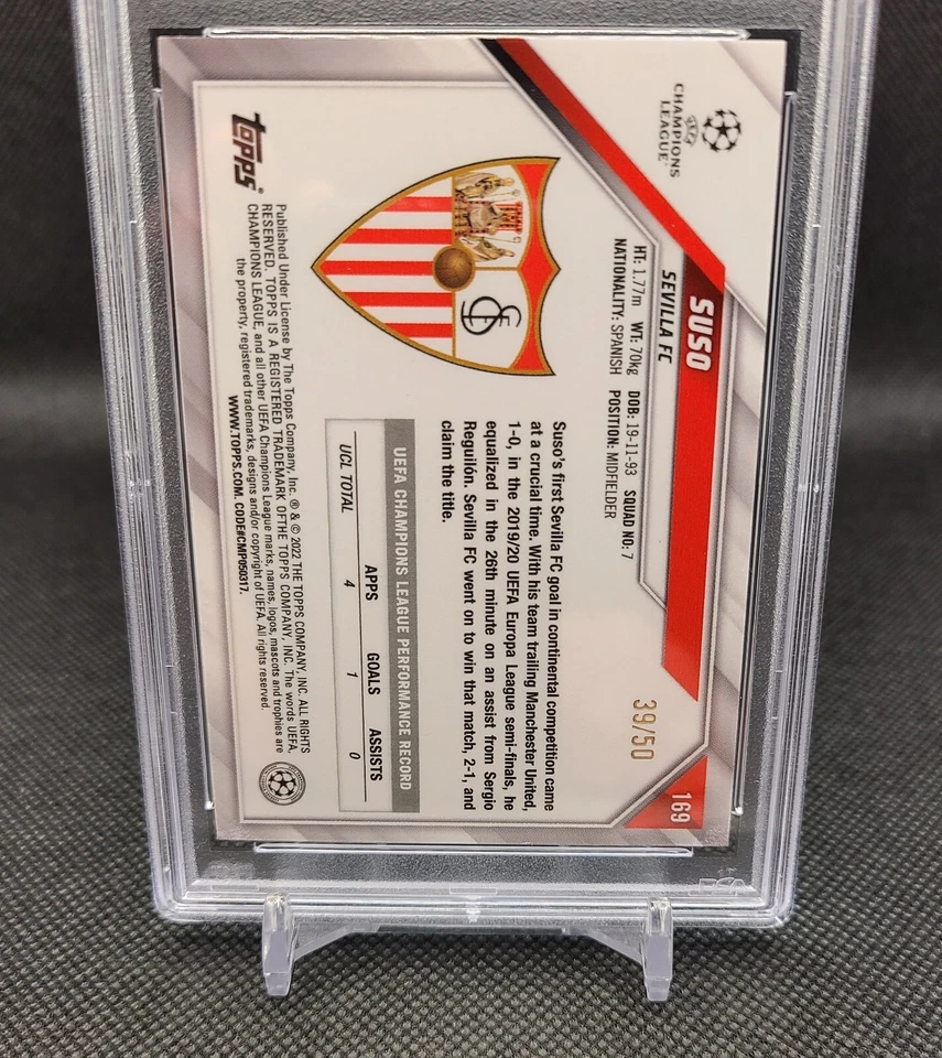 2021-22 Topps Sapphire UCL Suso Orange /50 PSA 9 - Image 2 of 2