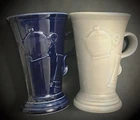 Vintage Fiesta HLC Pedestal Cobalt Blue & Pearl Gray Latte Mug Set USA