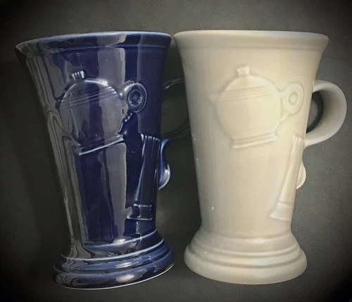 Vintage Fiesta HLC Pedestal Cobalt Blue & Pearl Gray Latte Mug Set USA