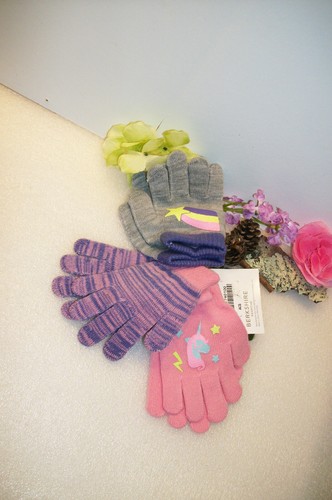 COZY CREATURES Girl's Gloves 3 Pairs NWT Pink Purple Gray Unicorn - Picture 5 of 5