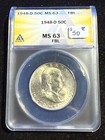 1948 D Franklin Half Dollar Anacs Ms 63 Fbl 750