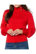 Christian Siriano Women's Button Collar Turtleneck Sweater Red
