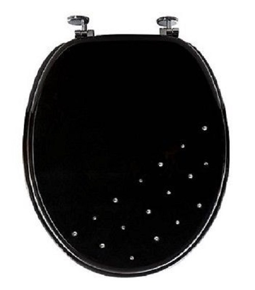 DIAMANTE WOODEN MDF WC TOILET SEAT / BATHROOM MAT / ACCESSORY SET WHITE