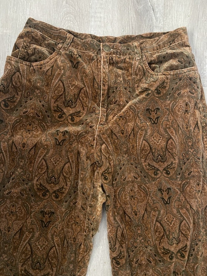 Jones NY Paisley Velvet Jeans, Cottagecore Brown Green Sz 12 High Rise