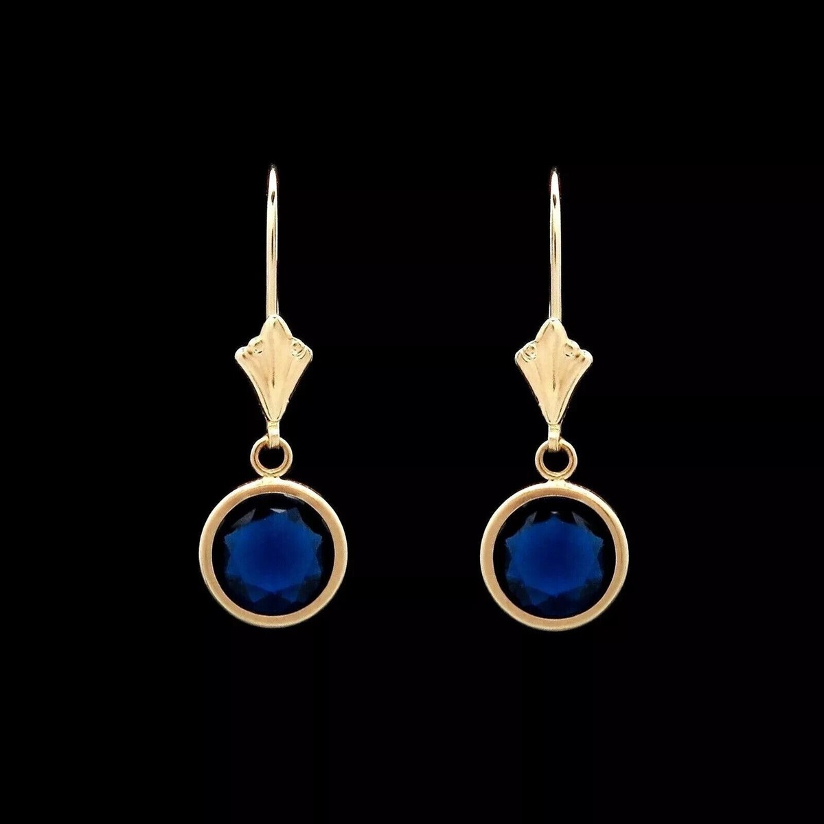 Ct Lab-Created Blue Sapphire Bezel Lever-back Earrings 14k Yellow Gold  Plated