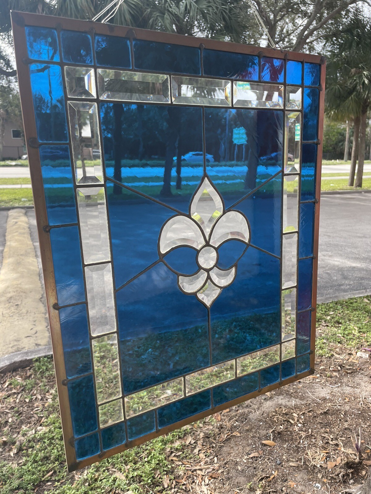 Vintage Copper Framed Fleur De Lis New Orleans Stained Glass Panel eBay