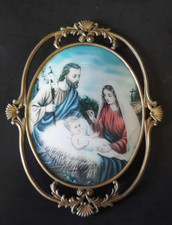 Quadro Arte Sacra Famiglia Madonna Capoletto Cornice Gesù Bambino anni '40/'50